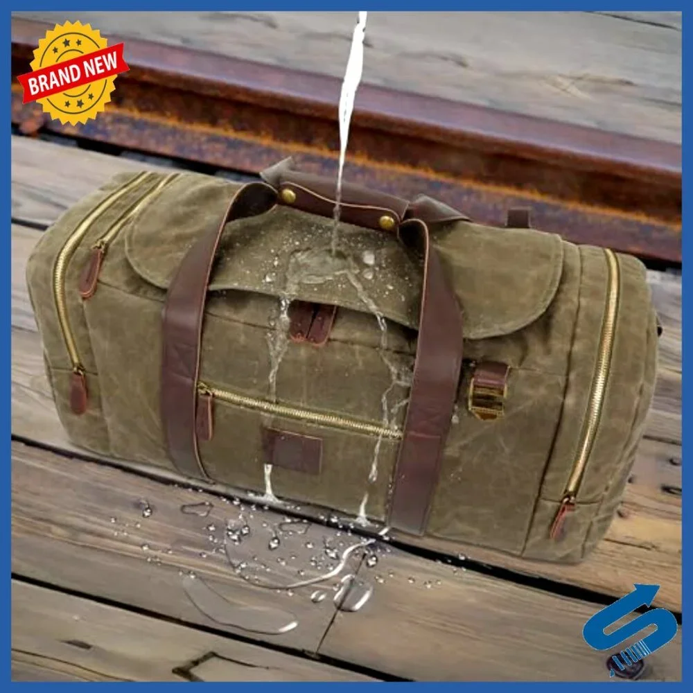 Vintage Waxed Canvas Duffle Bag Large Capacity Travel Overnight Bag Retro